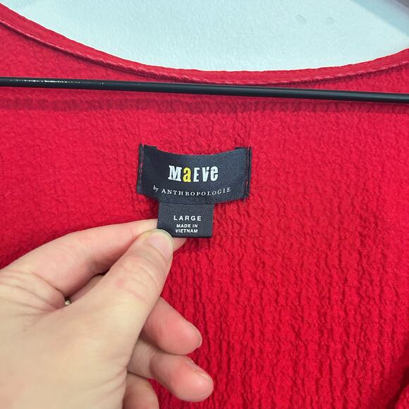 Maeve Scarletta Crinkle Button Up VNeck Maxi Dress Red Size L - Picture 7 of 7